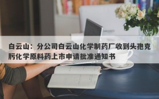 白云山：分公司白云山化学制药厂收到头孢克肟化学原料药上市申请批准通知书