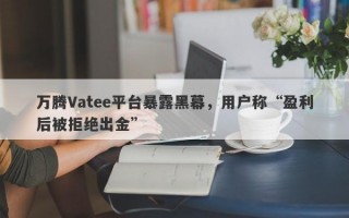 万腾Vatee平台暴露黑幕，用户称“盈利后被拒绝出金”