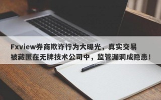 Fxview券商欺诈行为大曝光，真实交易被藏匿在无牌技术公司中，监管漏洞成隐患！