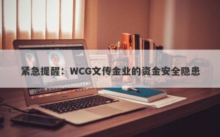 紧急提醒：WCG文传金业的资金安全隐患