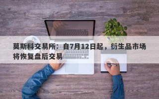 莫斯科交易所：自7月12日起，衍生品市场将恢复盘后交易